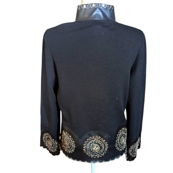 Victor Costa Designer Black Wool/Vegan Leather Embroidered Studded Jacket Sz S - Picture 2 of 12